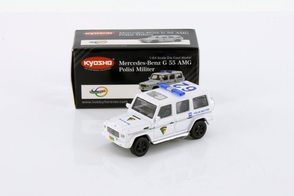 Mercedes-Benz G 55 AMG Polisi Militer, White - Kyosho K07021H1W - 1/64 scale Diecast Car
