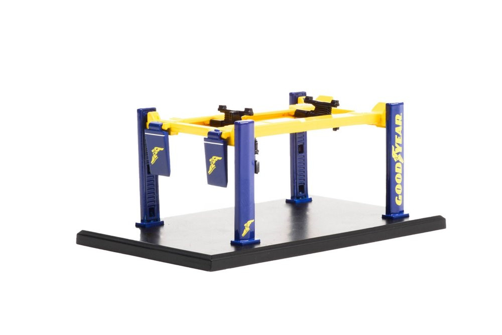 Four-Post Lift - Goodyear Tires, Blue/Yellow - Greenlight 16130A - 1/64 scale Diecast Accessory