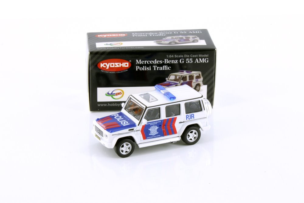 Mercedes-Benz G 55 AMG Polisi Traffic, White - Kyosho K07021H3W - 1/64 scale Diecast Car