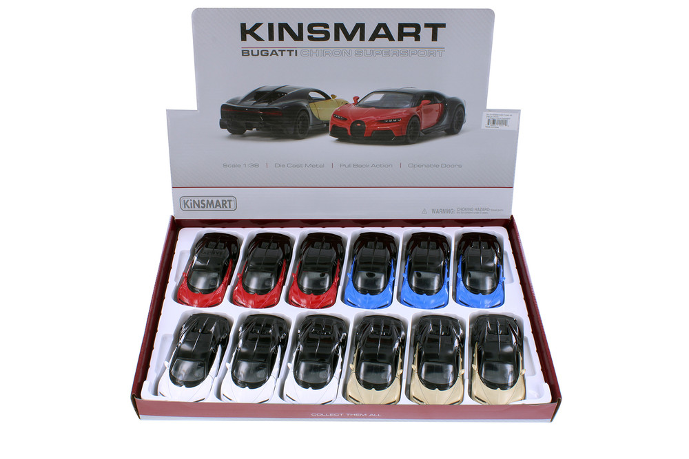  Bugatti Chiron Supersport Diecast Car Set - Box of 12 1/38 scale Diecast Model Cars, Assd Colors