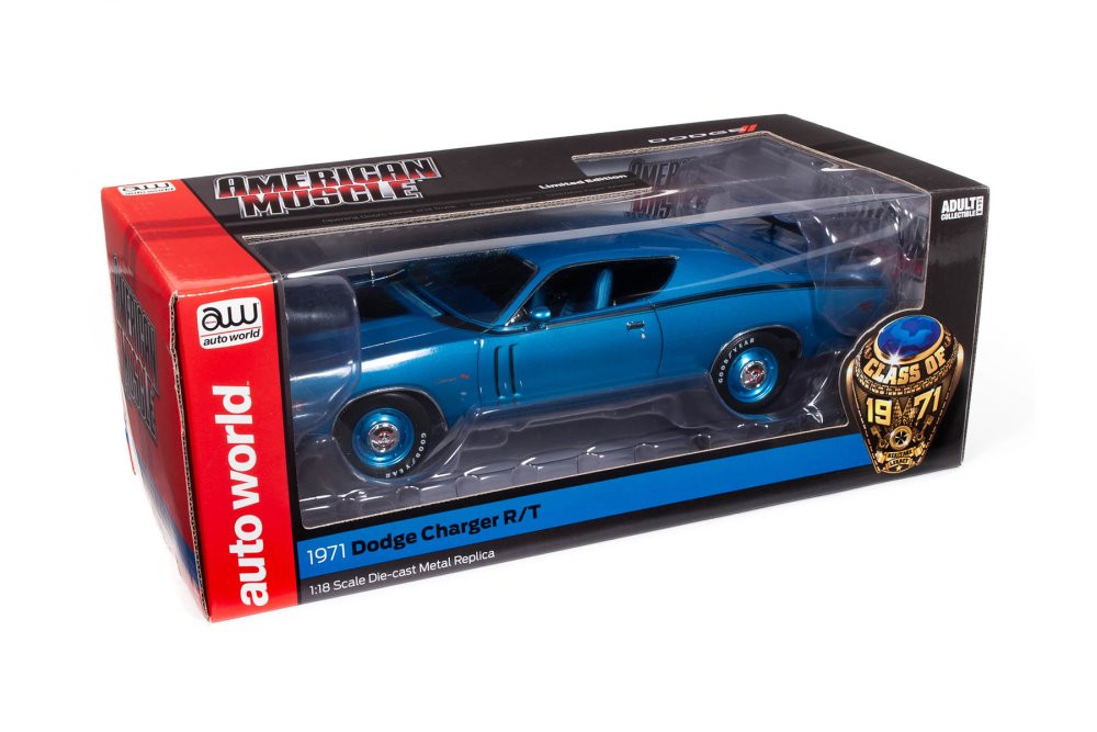 1971 Dodge Charger R/T , GB5 Bright Metallic Blue - Auto World AMM1274 - 1/18 scale Diecast Car