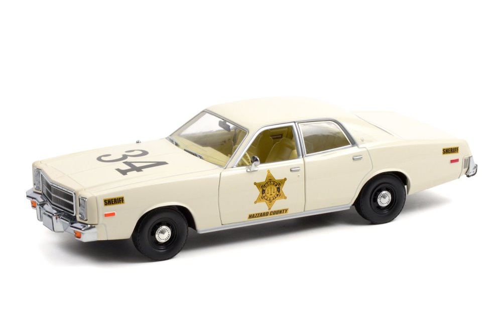 1977 Plymouth Fury #34 Riverton Sheriff, Cream - Greenlight 19112 - 1/18 scale Diecast Car