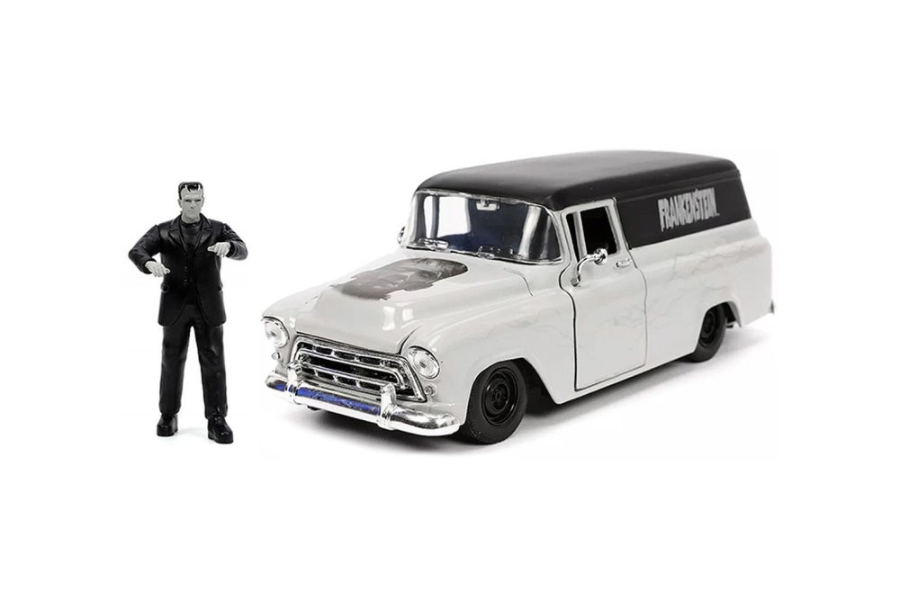 1957 Chevy Suburban w/ Frankenstein Diecast Figure, Gray - Jada Toys 32191  - 1/24 scale Diecast Car