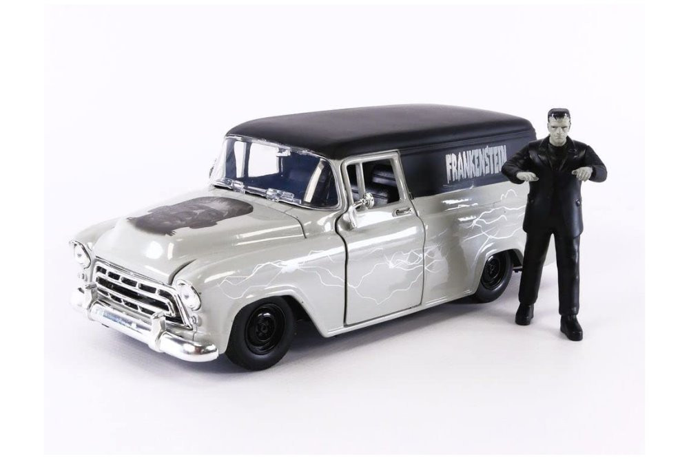 1957 Chevy Suburban w/ Frankenstein Diecast Figure, Gray - Jada Toys 32191  - 1/24 scale Diecast Car