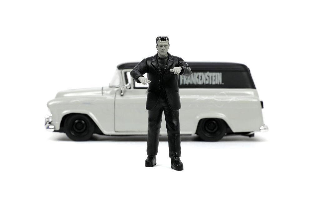 1957 Chevy Suburban w/ Frankenstein Diecast Figure, Gray - Jada Toys 32191  - 1/24 scale Diecast Car