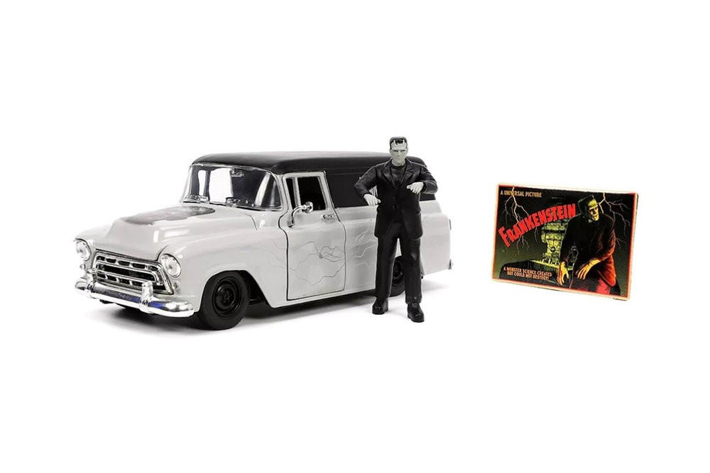 1957 Chevy Suburban w/ Frankenstein Diecast Figure, Gray - Jada