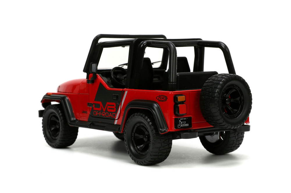 1992 Jeep Wrangler DV8 Off-Road with Extra Wheels, Red - Jada Toys 33851 - 1/24 scale Diecast Car