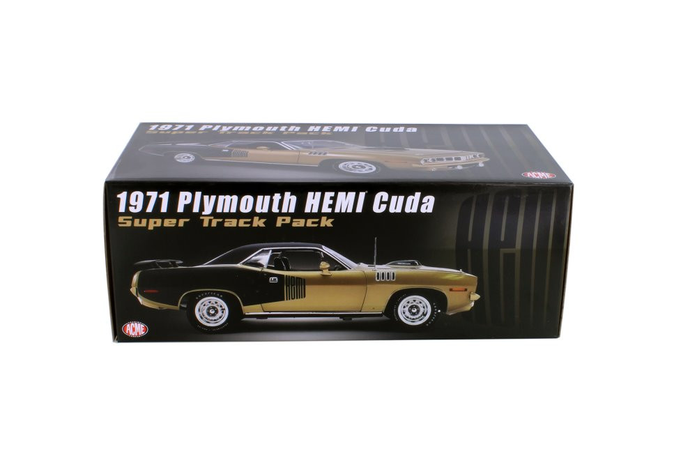 1971 Plymouth Hemi Barracuda w/ Vinyl Top, Gold Leaf - Acme A1806126VT - 1/18 scale Diecast Car