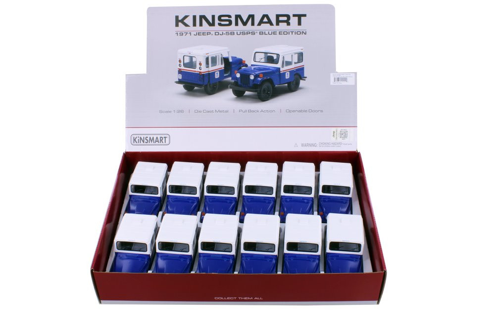 Kinsmart 1971 Jeep DJ-5B USPS Diecast Car Set - Box of 12 assorted 1/26 scale Diecast Model Cars