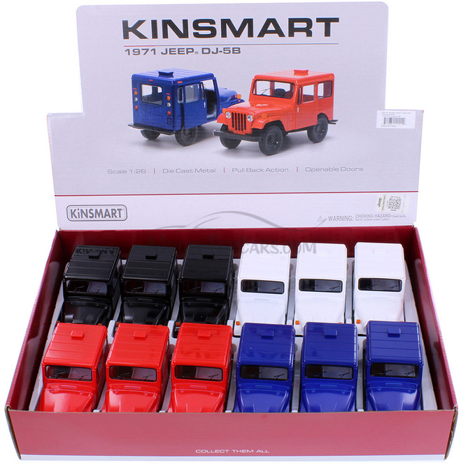 Kinsmart 1971 Jeep DJ-5B Diecast Car Set - Box of 12 1/26 scale Diecast Model Cars, Assorted Colors