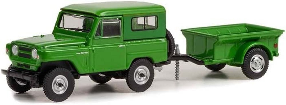 1972 Nissan Patrol and 1/4 Ton Cargo Trailer, Green - Greenlight 32250A - 1/64 scale Diecast Car