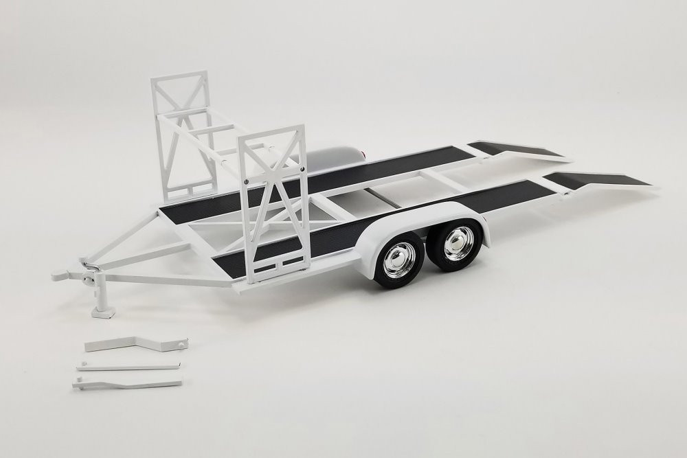 Tandem Car Trailer with Tire Rack, White - Acme 18984 - 1/18 scale