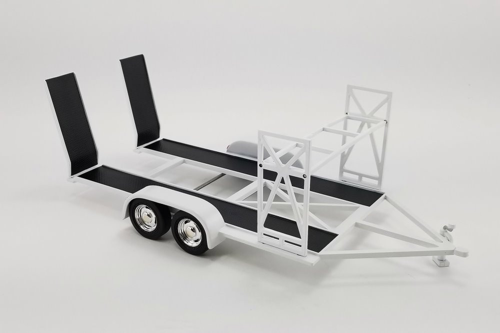 Tandem Car Trailer with Tire Rack, White - Acme 18984 - 1/18 scale Diecast Accessory