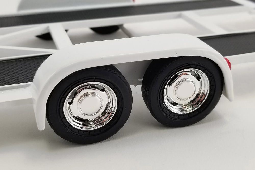 Tandem Car Trailer with Tire Rack, White - Acme 18984 - 1/18 scale
