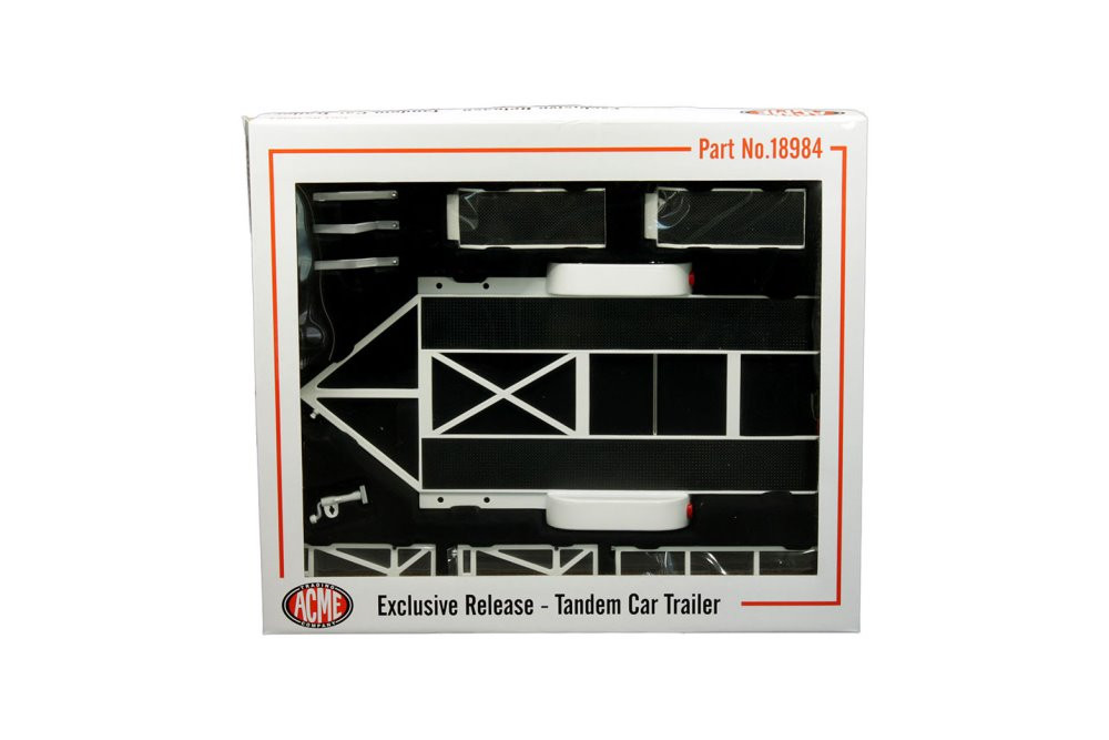 Tandem Car Trailer with Tire Rack, White - Acme 18984 - 1/18 scale