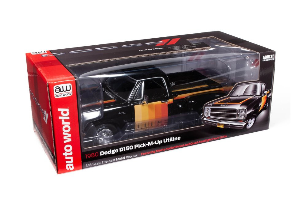 1980 Dodge D150 Pick-M-Up Utiline Pickup, Black - Auto World AW291 - 1/18 scale Diecast Car