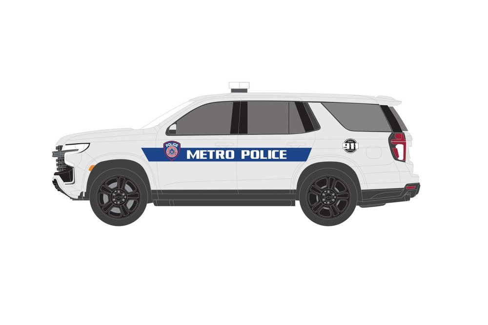 2021 Chevy Tahoe Police Pursuit Vehicle, White - Greenlight 43000F - 1/64 scale Diecast Car