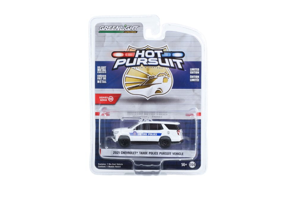 2021 Chevy Tahoe Police Pursuit Vehicle, White - Greenlight 43000F - 1/64  scale Diecast Car