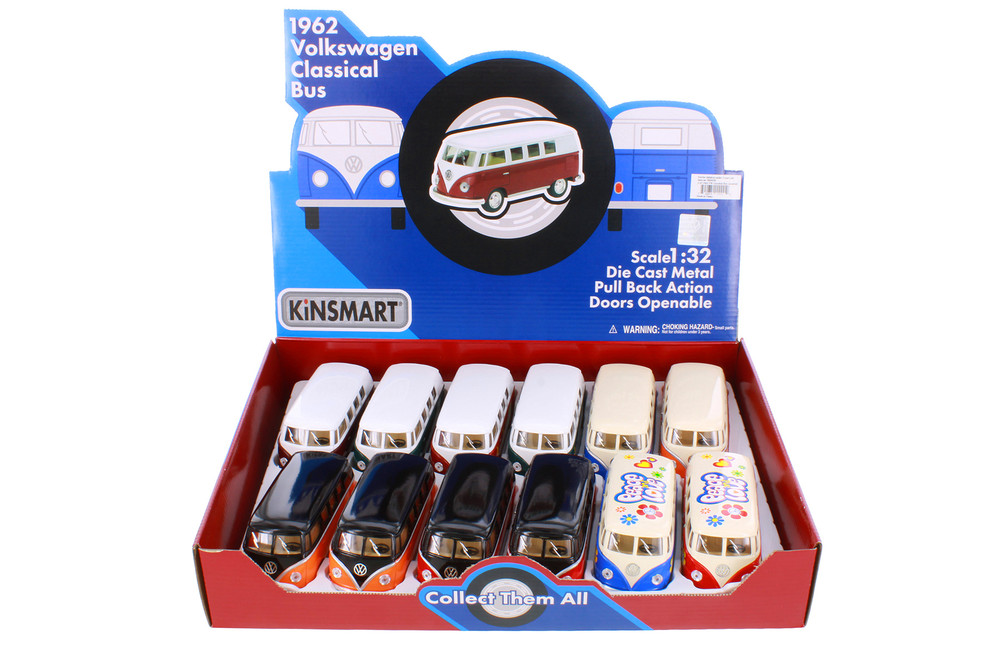  Volkswagen Classic Bus Asst Diecast Car Set Box of 12 1/32 scale Diecast Model Cars, Assd Colors