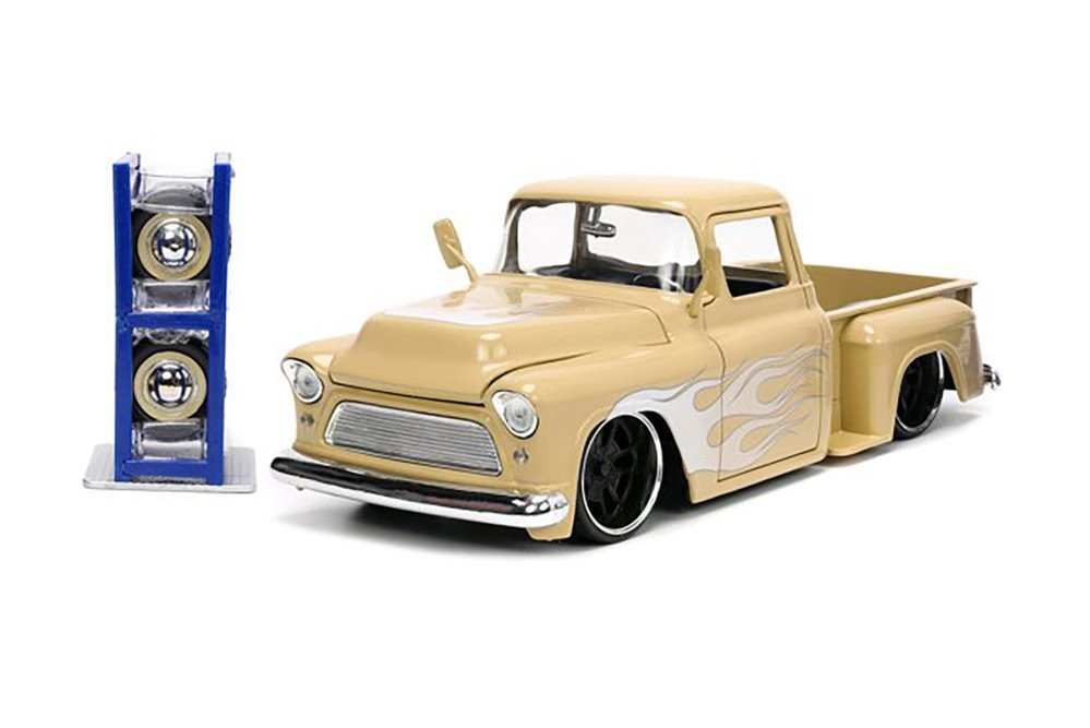 1955 Chevy Pickup and Extra Wheels, Beige/Tan - Jada Toys 34024 - 1/24 scale Diecast Model Toy Car