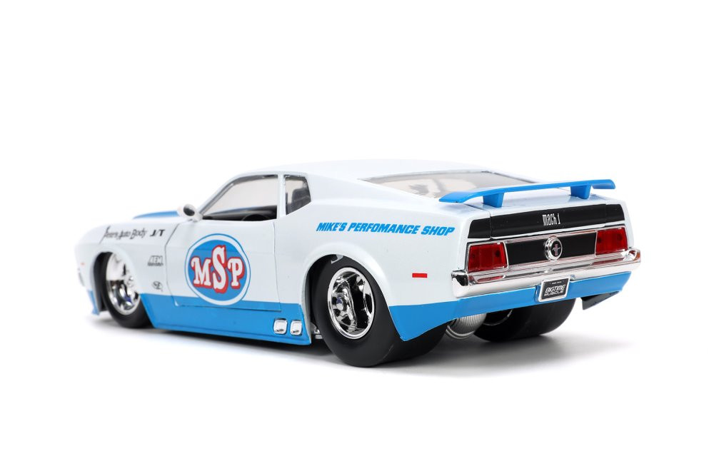 1973 Ford Mustang Mach 1 "MSP, White /Blue - Jada Toys 33858 - 1/24 scale Diecast Model Toy Car