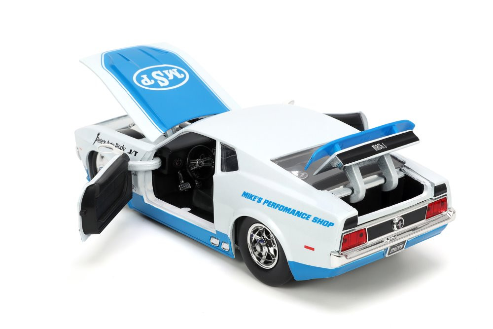 1973 Ford Mustang Mach 1 "MSP, White /Blue - Jada Toys 33858 - 1/24 scale Diecast Model Toy Car