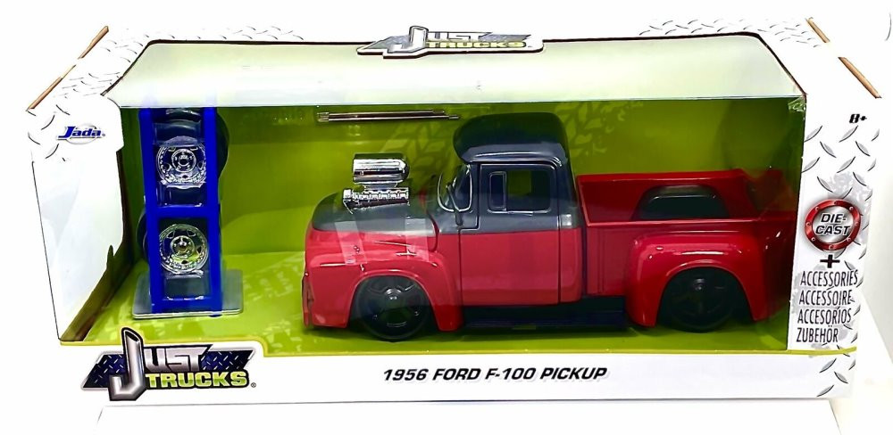 1956 Ford F-100 with Spare Tires, Red - Jada Toys 33019 - 1/24 scale Diecast Model Toy Car