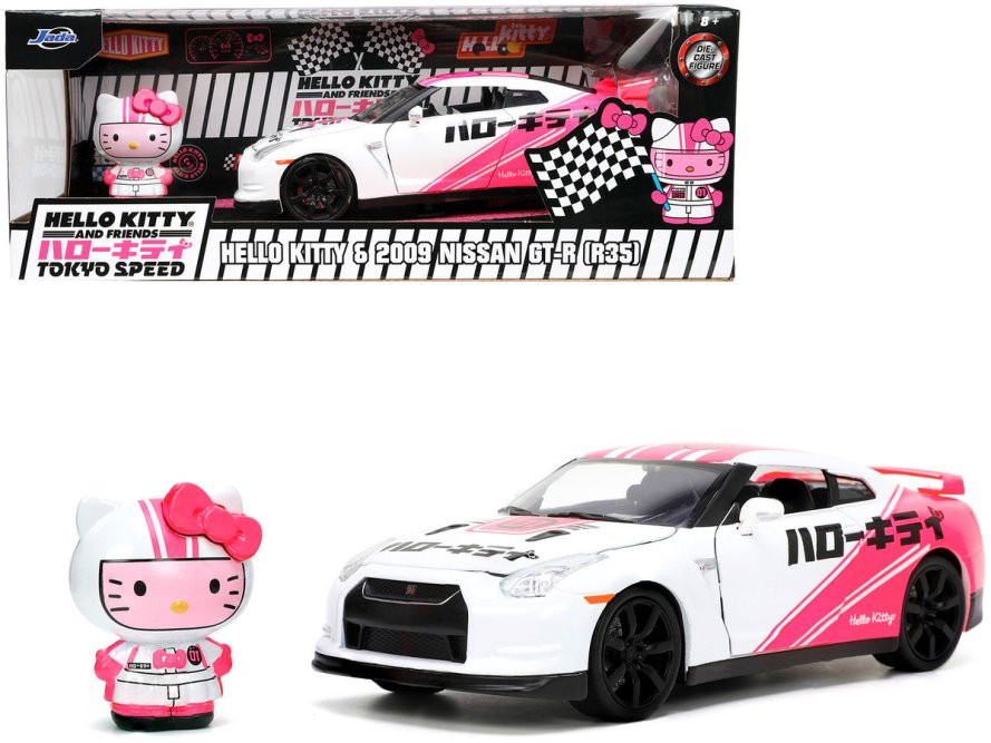 2009 Nissan GT-R (R35) #01 w/ Hello Kitty Figure, White - Jada Toys 33724 -  1/24 scale Diecast Car