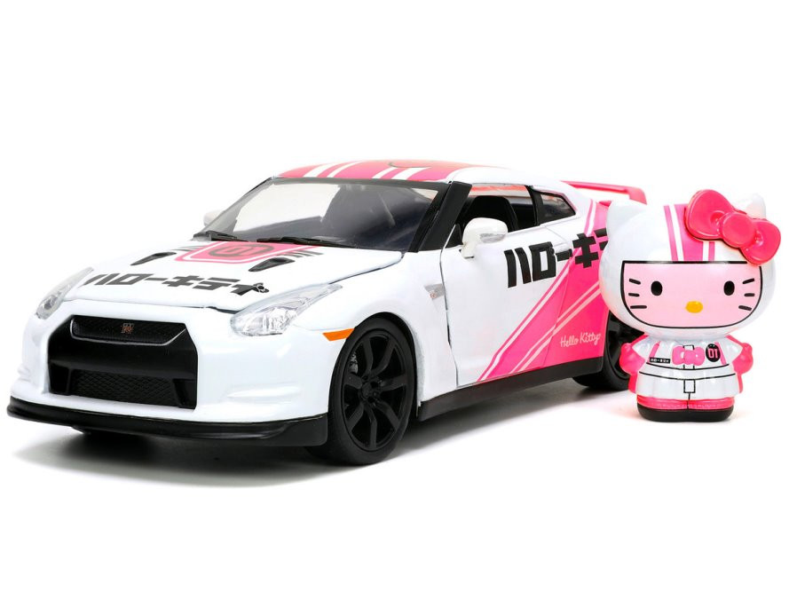2009 Nissan GT-R (R35) #01 w/ Hello Kitty Figure, White - Jada Toys 33724 -  1/24 scale Diecast Car