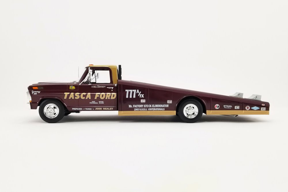 1970 Ford F-350 Ramp Truck - Tasca Ford, Burgundy - Acme A1801415 - 1/18 scale Diecast Car