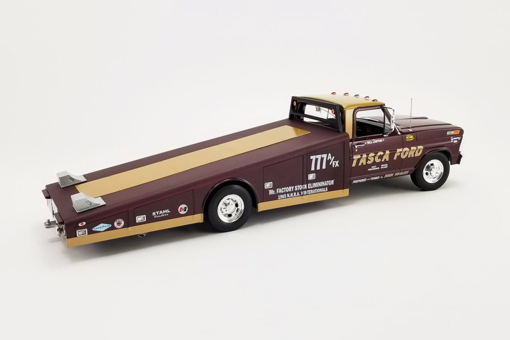 1970 Ford F-350 Ramp Truck - Tasca Ford, Burgundy - Acme A1801415 - 1/18 scale Diecast Car