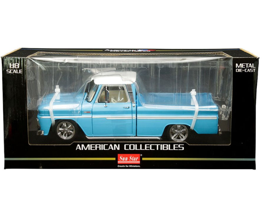 1965 Chevy C-10 Styleside Pickup Lowrider, Blue - Sun Star 1366 - 1/18  scale Diecast Model Toy Car