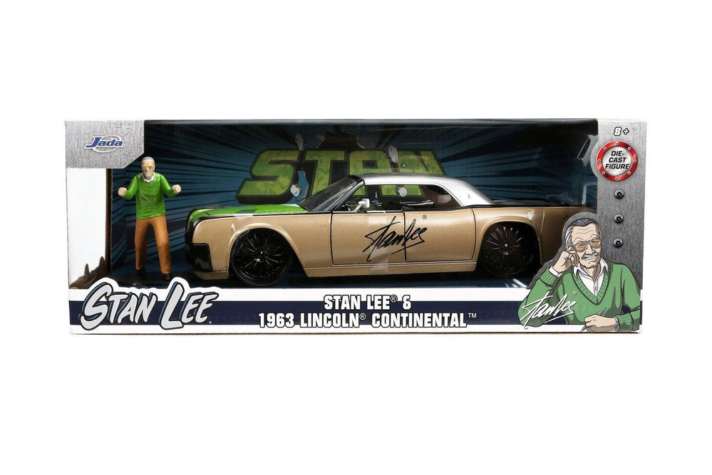 1963 Lincoln Continental w/ Stan Lee Figure, Gold /Green - Jada Toys 32778 - 1/24 scale Diecast Car