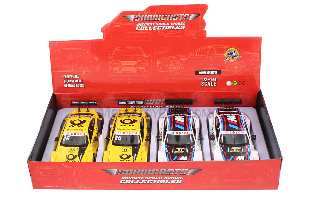 Showcasts BMW M4 DTM Diecast Car Set - Box of 4 1/24 scale Diecast Model Cars, Assorted Colors