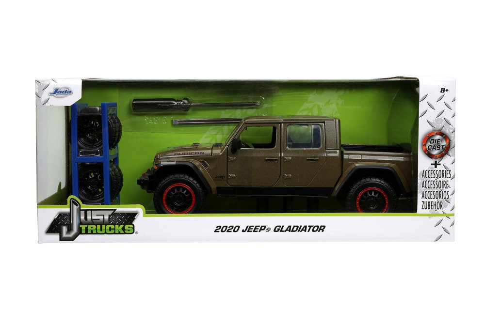 2020 Jeep Gladiator Rubicon w/Extra Wheels, Dark Green - Jada Toys 32307 -  1/24 scale Diecast Car