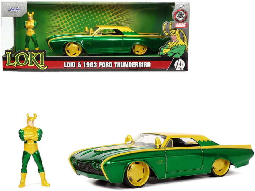 1963 Ford Thunderbird w/ Loki Figure, Marvel Cars - Jada Toys