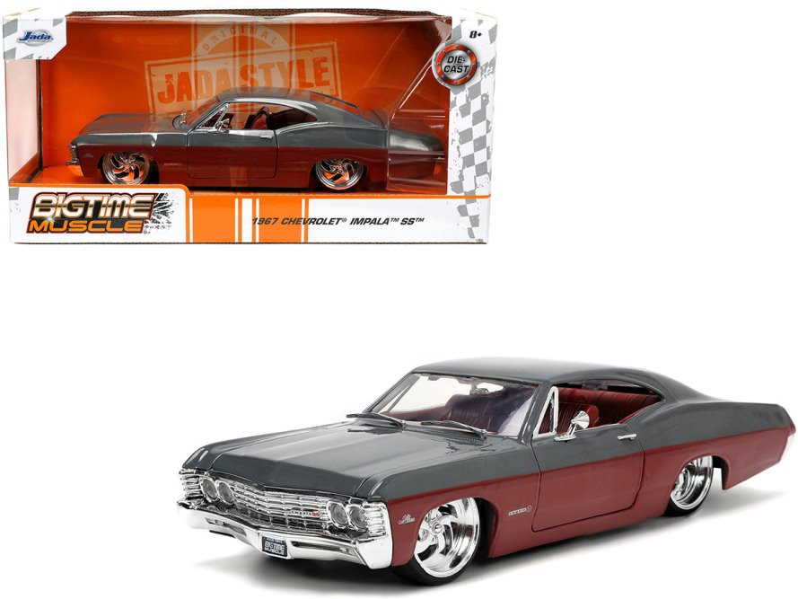 1967 Chevy Impala SS, Gray /Burgundy - Jada Toys 33864 - 1/24 scale Diecast  Model Toy Car