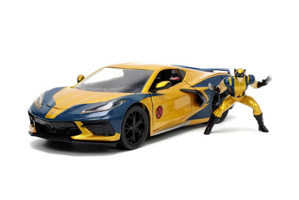 2020 Chevy Corvette Stingray w/ Wolverine, Marvel Cars - Jada Toys 33354 - 1/24 scale Diecast Car