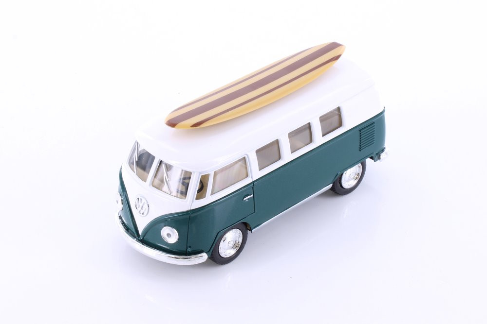 1962 Volkswagen Classic Bus w/ Surfboard, Green - Kinsmart 5060DS1 - 1/32 scale Diecast Car