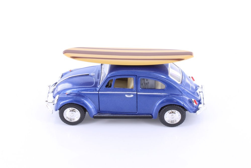 1967 Volkswagen Classic Beetle w/ Surfboard, Blue - Kinsmart 5057DS1 - 1/32 scale Diecast Car