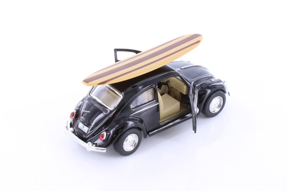 1967 Volkswagen Classic Beetle w/ Surfboard, Black - Kinsmart
