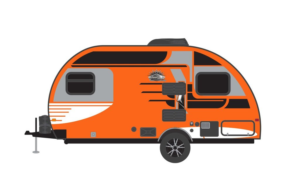 2016 Winnebago Winnie Drop Travel Trailer, Orange - Greenlight 34120D/48 - 1/64 scale Diecast Car