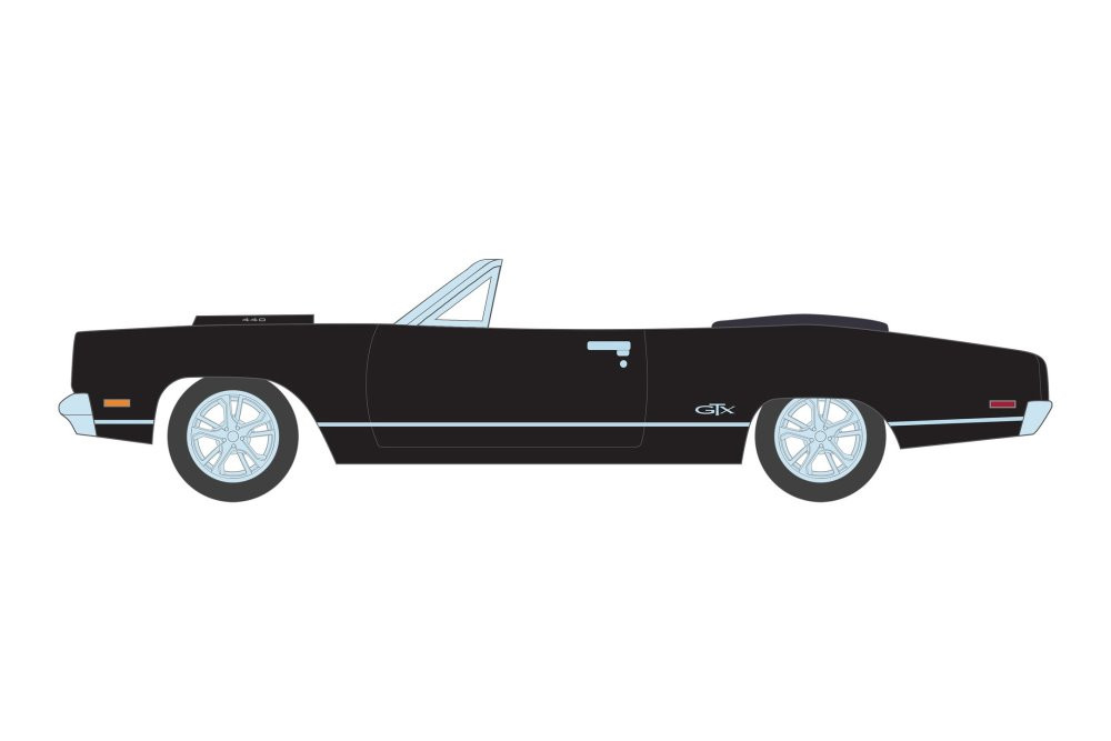 1969 Plymouth GTX 440 Convertible (Lot #1370.1), Black - Greenlight 37250D/48 - 1/64 scale Diecast Model Toy Car