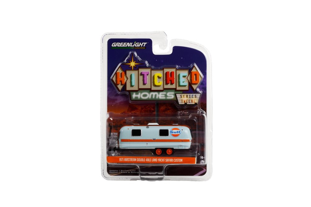 1971 Airstream Double-Axle Land Yacht Safari Custom Travel Trailer, Light Blue /Orange - Greenlight 34120B - 1/64 scale Diecast Car