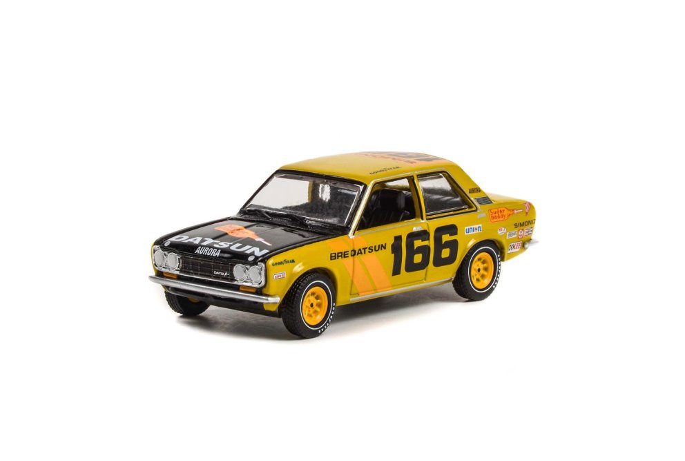 1973 Datsun 510 4-Door Sedan #166 "BRE" , Yellow - Greenlight 35230B - 1/64 scale Diecast Car