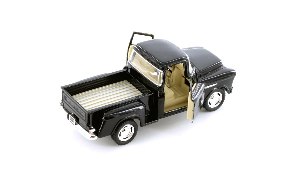 1955 Chevy Stepside Pickup Truck, Black - Kinsmart 5330DBK - 1/32 scale Diecast Model Toy Car
