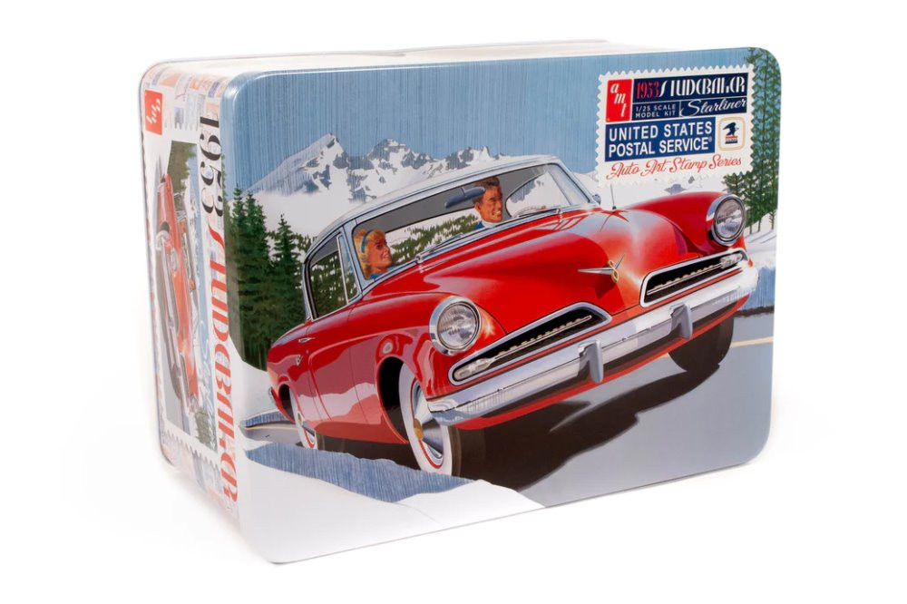 1953 Studebaker Starliner w/ USPS Tin Box, White - AMT AMT1251 - 1/25 Scale Plastic Model Kit