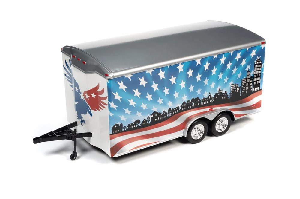 Four Wheel Enclosed Trailer, Patriotic Colors - Auto World AMM1300