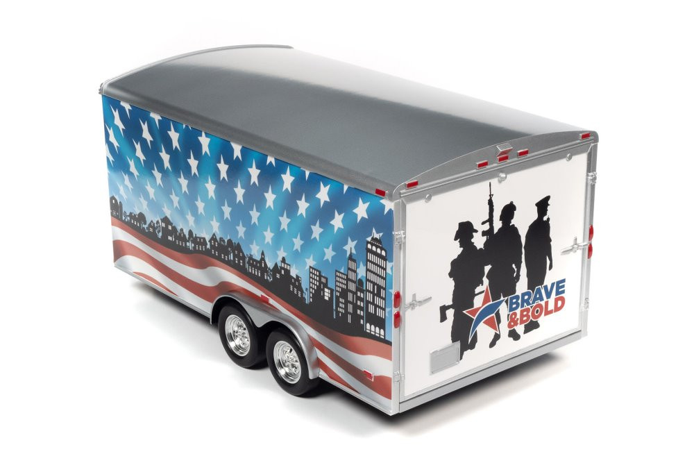 Four Wheel Enclosed Trailer, Patriotic Colors - Auto World AMM1300 - 1/18 Scale Trailer