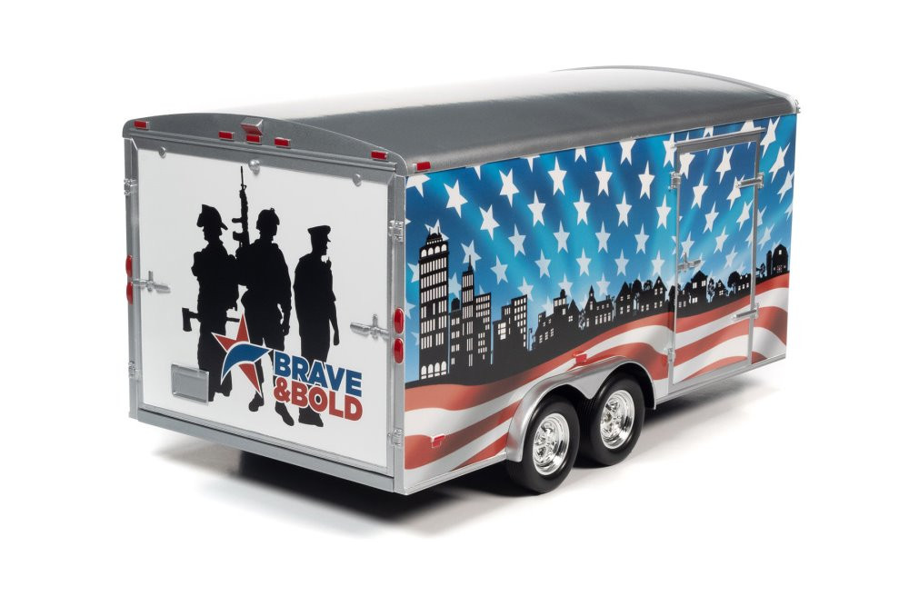 Four Wheel Enclosed Trailer, Patriotic Colors - Auto World AMM1300 - 1/18 Scale Trailer